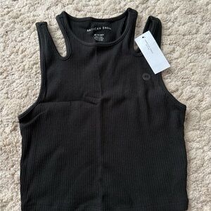 American Eagle Outfitters Cropped Black Sleeveless Ribbed Top